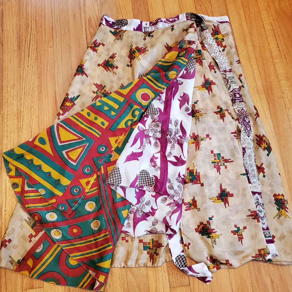 Reversible Silk Boho Wrap Spring  Summer Skirt Wearable Art